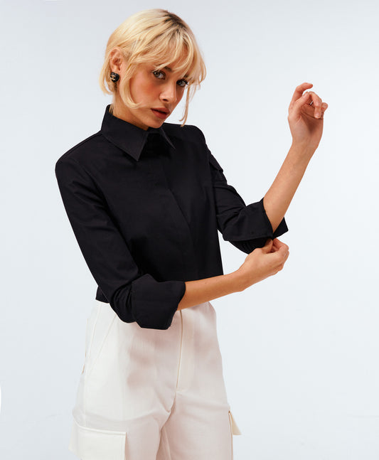 LUANA VATKALI CROP GÖMLEK - SİYAH