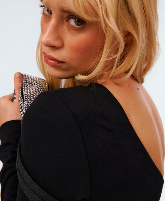 LULU VATKALI CROP BLUZ - SİYAH