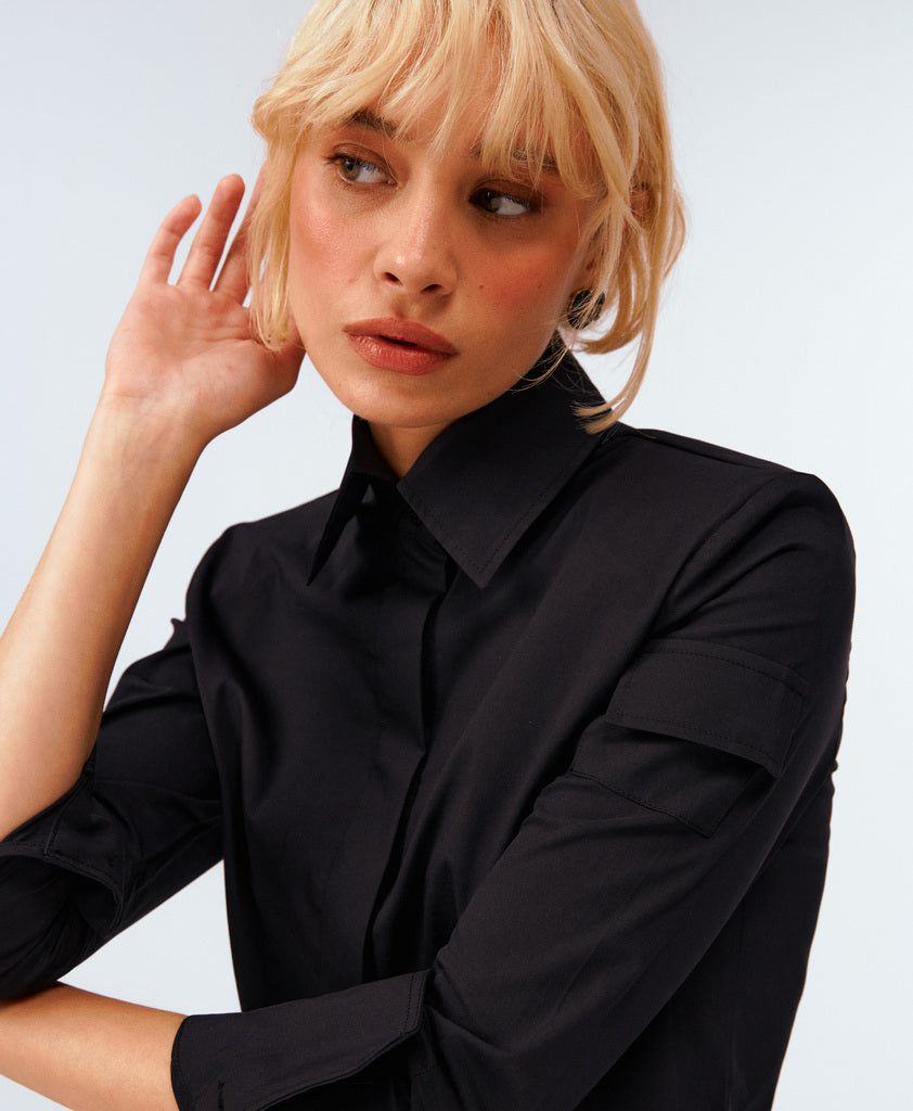 LUANA VATKALI CROP GÖMLEK - SİYAH